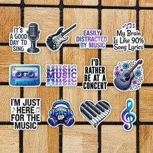 Music Lover Sticker Pack of 12 Vinyl Stickers Waterproof Die Cut Sticker Set